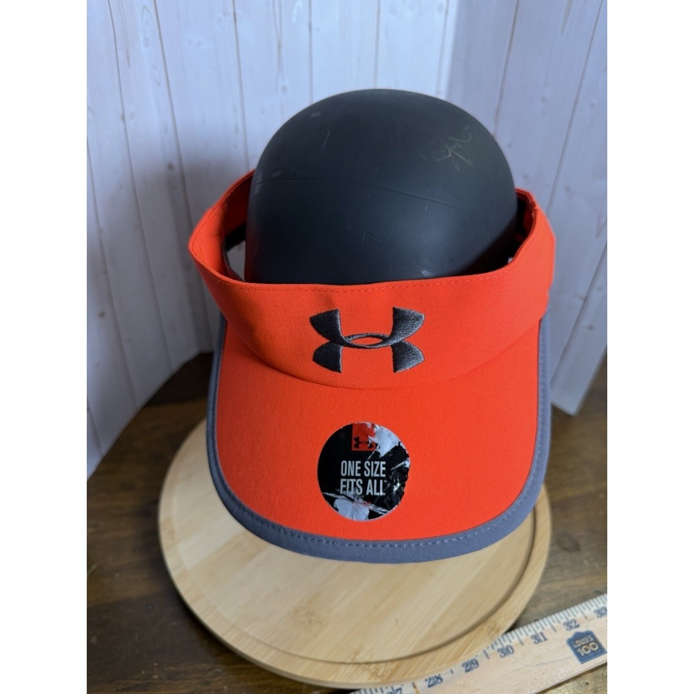 Under Armour Run Lightweight Strapback Sun Visor Cap‎ Hat Orange Gray Heat Gear
